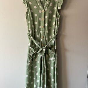 Sage Green Polka Dot Midi Summer Dress